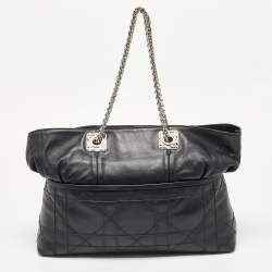 Pre Owned Dior Black Cannage Leather Granville Chain Link Tote