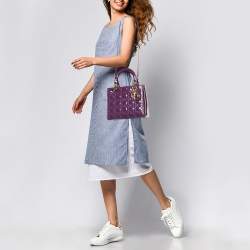 Pre Owned Dior Purple Cannage Patent Leather Medium Lady Dior Tote