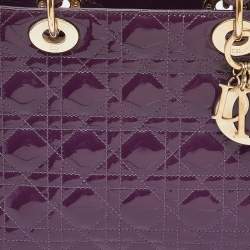 Pre Owned Dior Purple Cannage Patent Leather Medium Lady Dior Tote