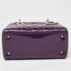 Pre Owned Dior Purple Cannage Patent Leather Medium Lady Dior Tote