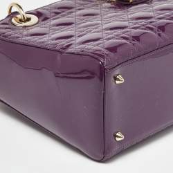 Pre Owned Dior Purple Cannage Patent Leather Medium Lady Dior Tote