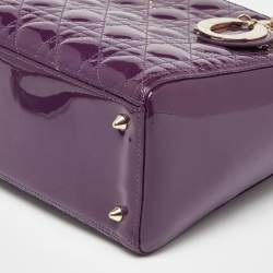 Pre Owned Dior Purple Cannage Patent Leather Medium Lady Dior Tote