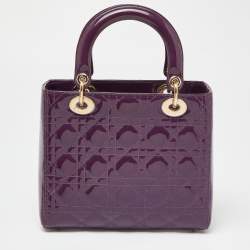 Pre Owned Dior Purple Cannage Patent Leather Medium Lady Dior Tote
