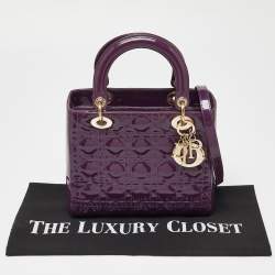 Pre Owned Dior Purple Cannage Patent Leather Medium Lady Dior Tote
