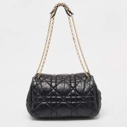 مملوكة مسبقًا حقيبة كتف ديور ميلي لا فوريت جلد كاناج أسود