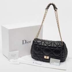 مملوكة مسبقًا حقيبة كتف ديور ميلي لا فوريت جلد كاناج أسود