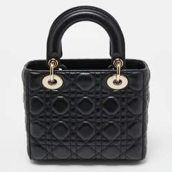Pre Owned Dior Black Cannage Leather Small Lady Dior Bag