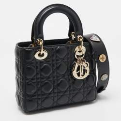 Pre Owned Dior Black Cannage Leather Small Lady Dior Bag