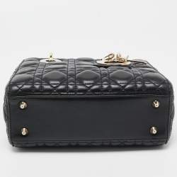 Pre Owned Dior Black Cannage Leather Small Lady Dior Bag