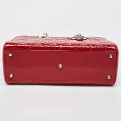 Pre Owned Dior Red Cannage Patent Leather Large Lady Dior Tote