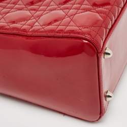 Pre Owned Dior Red Cannage Patent Leather Large Lady Dior Tote