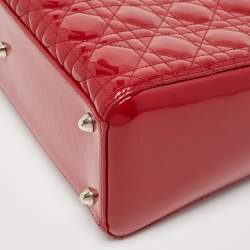 Pre Owned Dior Red Cannage Patent Leather Large Lady Dior Tote