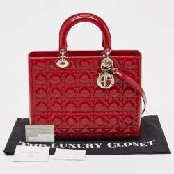 Pre Owned Dior Red Cannage Patent Leather Large Lady Dior Tote