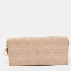 Pre Owned Dior Beige Cannage Leather Lady Dior Chain Clutch