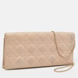 Pre Owned Dior Beige Cannage Leather Lady Dior Chain Clutch