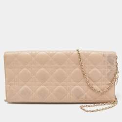 Pre Owned Dior Beige Cannage Leather Lady Dior Chain Clutch
