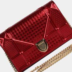 Pre Owned Dior Red Micro Cannage WOC Diorama Bag