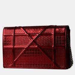 Pre Owned Dior Red Micro Cannage WOC Diorama Bag