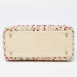 Pre Owned Dior Beige/Pink Raffia,Tweed and Leather Medium Lady Dior Tote