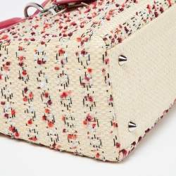 Pre Owned Dior Beige/Pink Raffia,Tweed and Leather Medium Lady Dior Tote