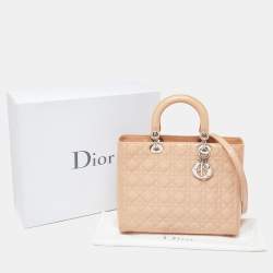 Pre Owned Dior Beige Cannage Patent Leather Large Lady Dior Tote