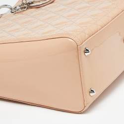 Pre Owned Dior Beige Cannage Patent Leather Large Lady Dior Tote