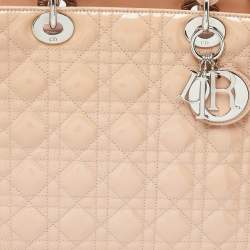Pre Owned Dior Beige Cannage Patent Leather Large Lady Dior Tote