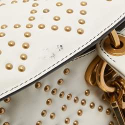 Pre Owned Dior White/Gold Leather Medium Studded Supple Lady Dior Tote
