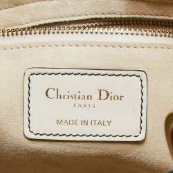 Pre Owned Dior White/Gold Leather Medium Studded Supple Lady Dior Tote