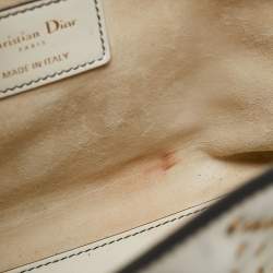 Pre Owned Dior White/Gold Leather Medium Studded Supple Lady Dior Tote