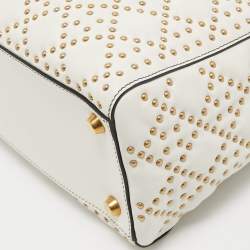 Pre Owned Dior White/Gold Leather Medium Studded Supple Lady Dior Tote