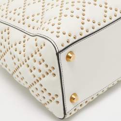 Pre Owned Dior White/Gold Leather Medium Studded Supple Lady Dior Tote