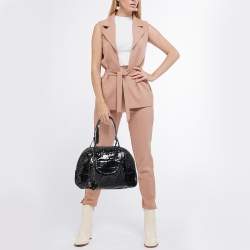 Pre Owned Dior Black Oblique Nylon and Croc Patent Leather Ethnic Braided Bag