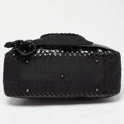 Pre Owned Dior Black Oblique Nylon and Croc Patent Leather Ethnic Braided Bag
