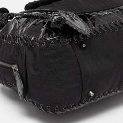 Pre Owned Dior Black Oblique Nylon and Croc Patent Leather Ethnic Braided Bag