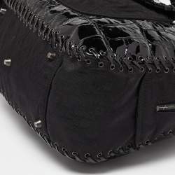 Pre Owned Dior Black Oblique Nylon and Croc Patent Leather Ethnic Braided Bag