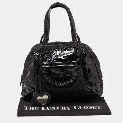 Pre Owned Dior Black Oblique Nylon and Croc Patent Leather Ethnic Braided Bag