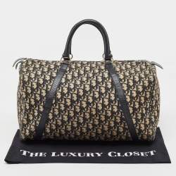 Christian Dior Blue Oblique Canvas Vintage Boston Bag