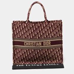 Dior Burgundy Oblique Embroidered Canvas Large Book Tote