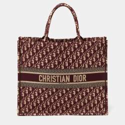 Dior Burgundy Oblique Embroidered Canvas Large Book Tote
