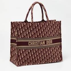 Dior Burgundy Oblique Embroidered Canvas Large Book Tote
