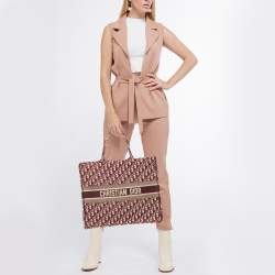 Dior Burgundy Oblique Embroidered Canvas Large Book Tote