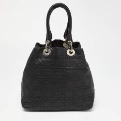 Pre Owned Dior Black Cannage Leather Lady Dior Soft Tote