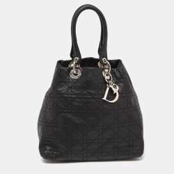 Pre Owned Dior Black Cannage Leather Lady Dior Soft Tote
