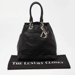 Pre Owned Dior Black Cannage Leather Lady Dior Soft Tote