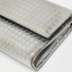 Pre Owned Dior Silver Microcannage Patent Leather Croisiere Wallet on Chain