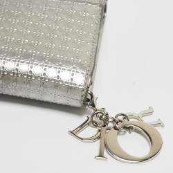 Pre Owned Dior Silver Microcannage Patent Leather Croisiere Wallet on Chain