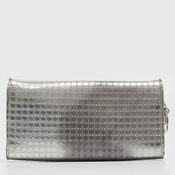 Pre Owned Dior Silver Microcannage Patent Leather Croisiere Wallet on Chain