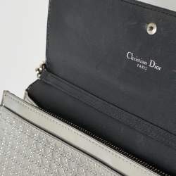 Pre Owned Dior Silver Microcannage Patent Leather Croisiere Wallet on Chain