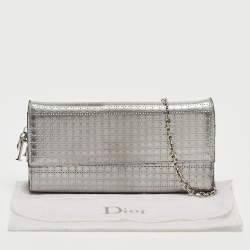 Pre Owned Dior Silver Microcannage Patent Leather Croisiere Wallet on Chain